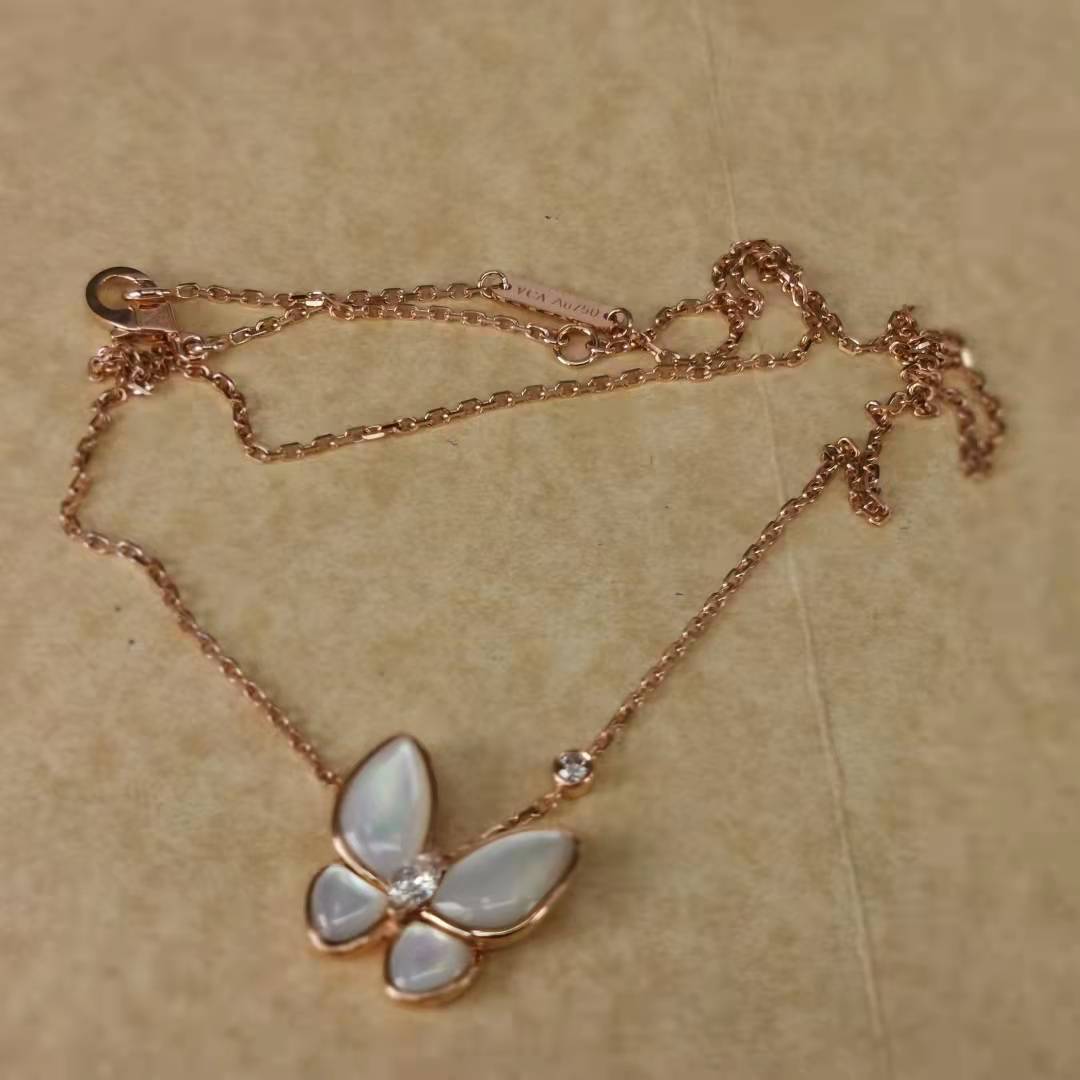 fake van cleef & arpels two butterfly pendant necklace 18k gold