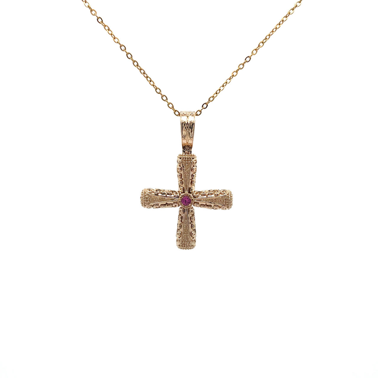 14k Gold Embroidery Cross Pendant