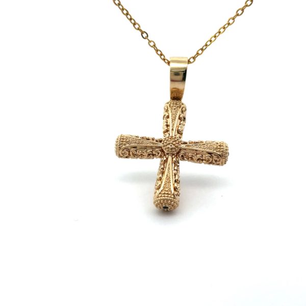 14k Gold Embroidery Cross Pendant