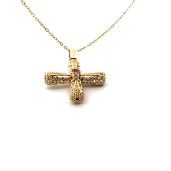 14k Gold Embroidery Cross Pendant