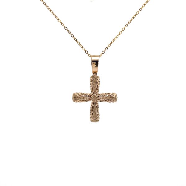 14k Gold Embroidery Cross Pendant