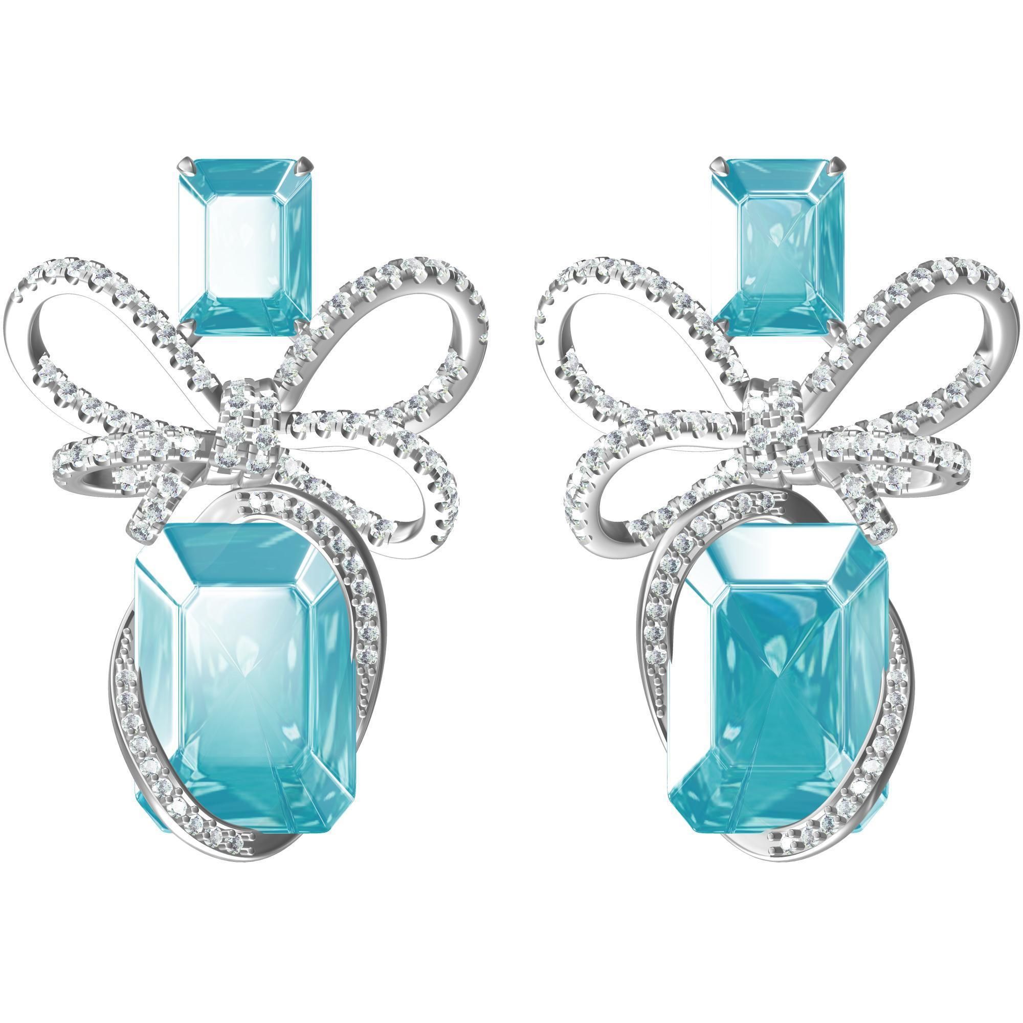 14K White Gold Aquamarine Bow Earring Lab