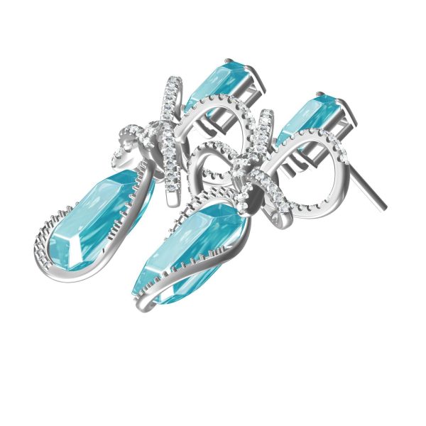 14K White Gold Aquamarine Bow Earring Lab