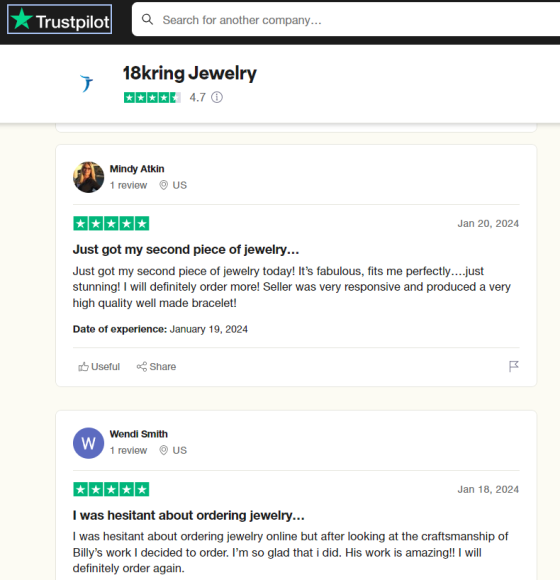 Trustpilot Reviews from Justes Jewelry Factory