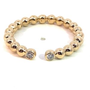 14K Gold Open Beaded Diamond Bezel Ring
